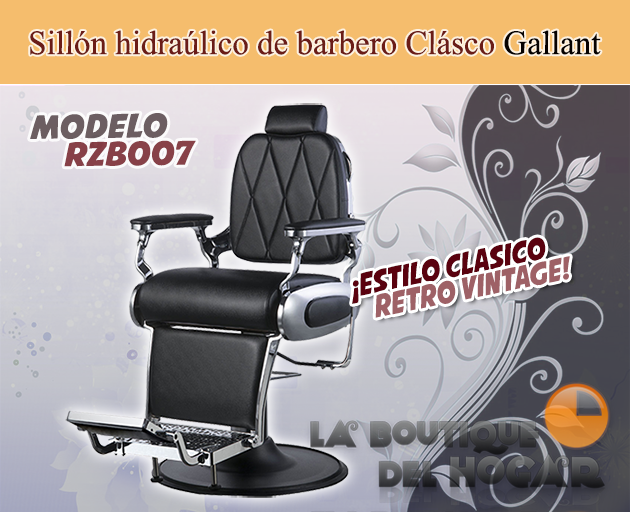 Sillón Barbero hidráulico reclinable y giratorio con diseño retro Gallant Modelo RZB007