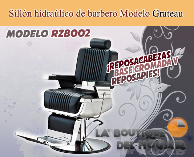 Sillón Barbero hidráulico reclinable y giratorio con reposabrazos Grateau Modelo RZB002
