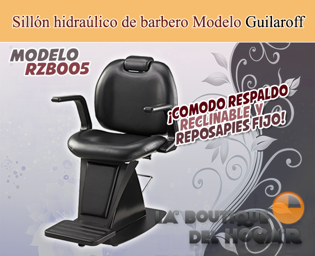 Sillón Barbero hidráulico reclinable con reposapiés fijo Guilaroff Modelo RZB005