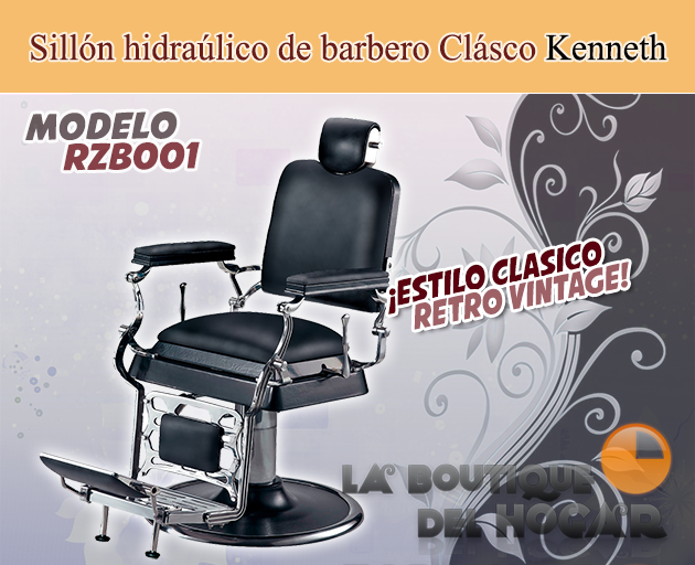 Sillón Barbero hidráulico reclinable y giratorio con diseño retro Kenneth Modelo RZB001