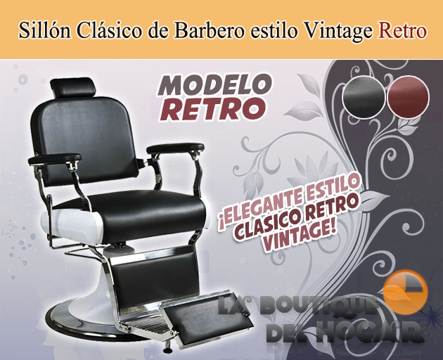 Sillón Clásico de Barbero hidráulico estilo Vintage con reposapies integrado Modelo Retro