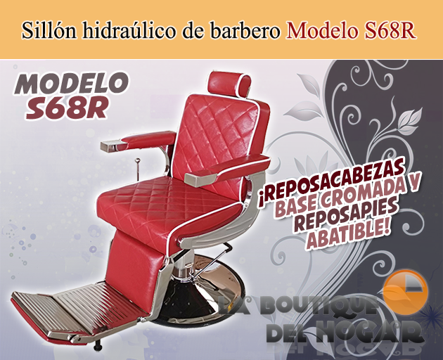 Sillón Barbero hidráulico reclinable y giratorio con reposapies abatible Modelo S68R