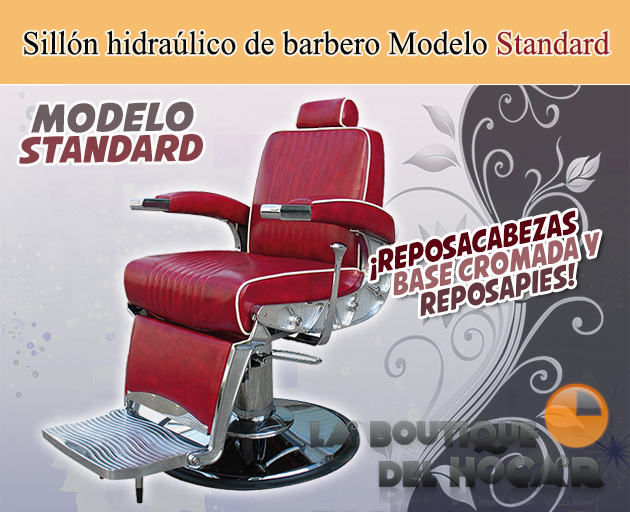 Sillón Barbero hidráulico reclinable y giratorio con reposabrazos Modelo Standard - Color Granate