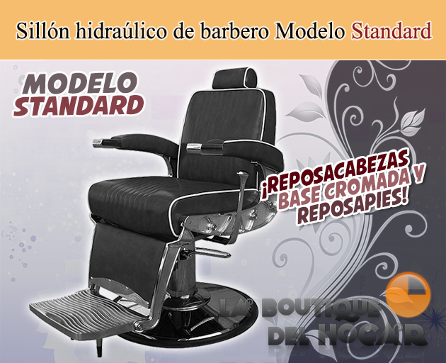Sillón Barbero hidráulico reclinable y giratorio con reposabrazos Modelo Standard - Color Negro