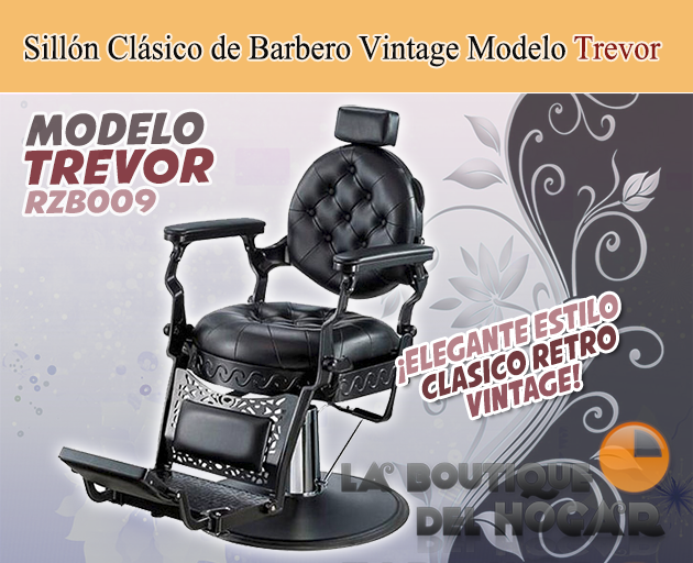 Sillón Clásico de Barbero hidráulico estilo Retro Vintage con reposapies integrado Modelo Clint