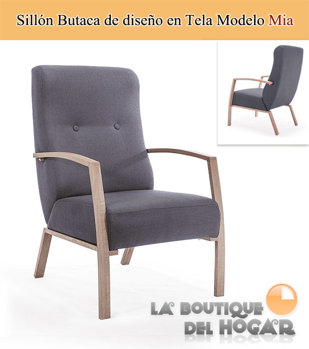 Sillón Butaca de diseño en Tela Modelo Mia - Color gris