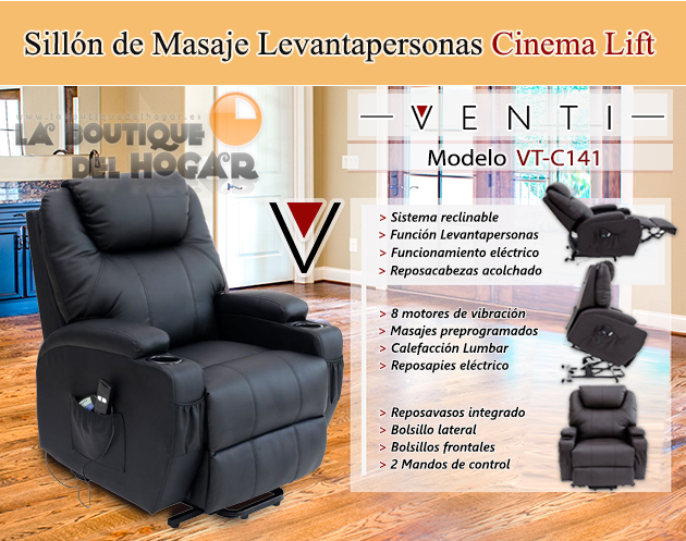 Sillón de Masaje Levantapersonas tapizado en polipiel Venti Cinema Lift VT-C141