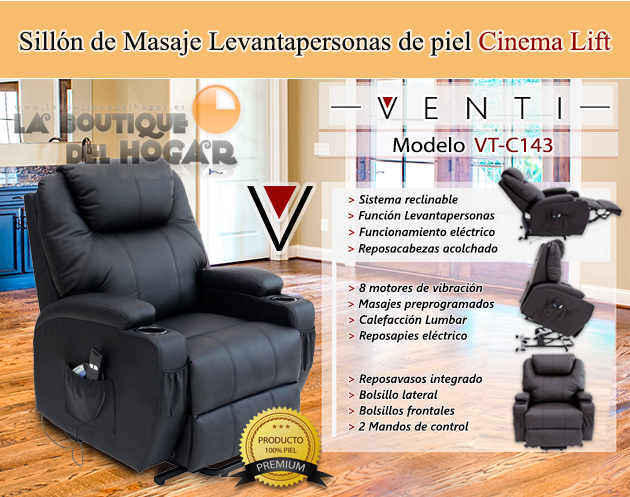Sillón de Masaje Levantapersonas tapizado en piel Venti Cinema Lift VT-C143