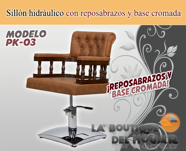 Sillón hidráulico de peluquería con reposabrazos Barroco Modelo PK-03