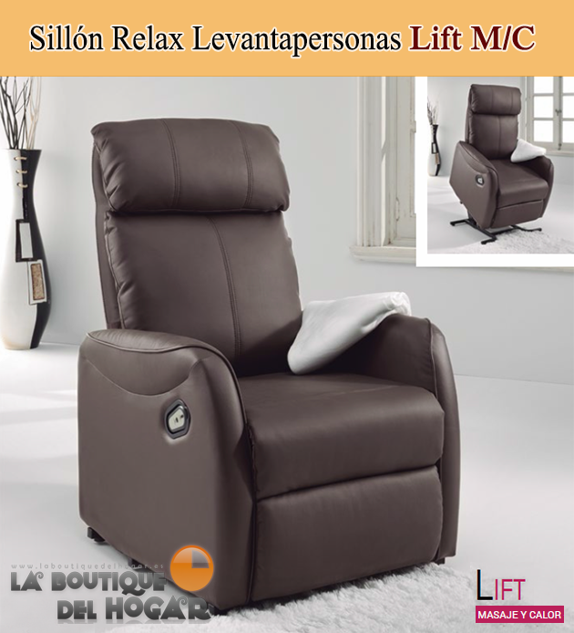 Sillón Relax Levantapersonas en Polipiel con Masaje y Calor Modelo Lift M/C