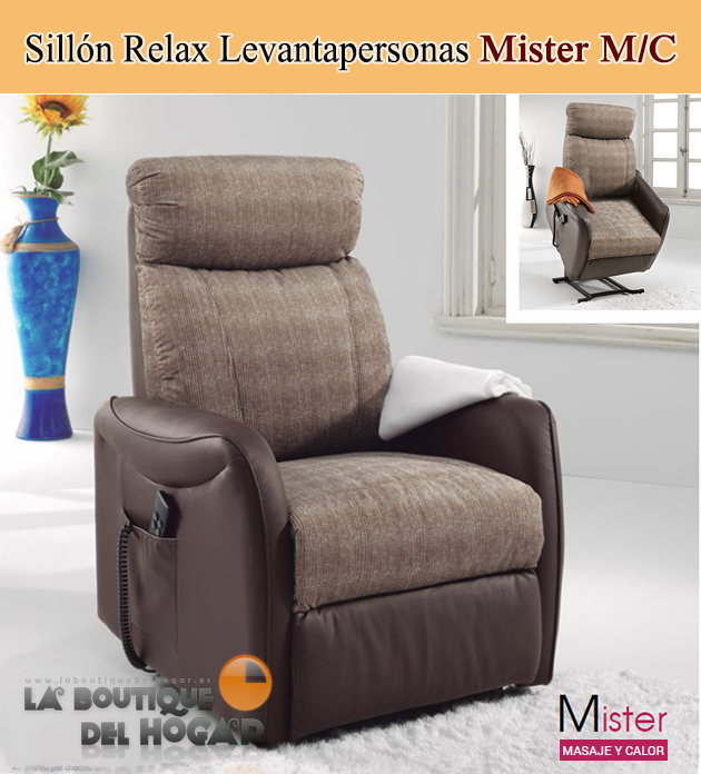Sillón Relax Levantapersonas en Tela con Masaje y Calor Modelo Mister