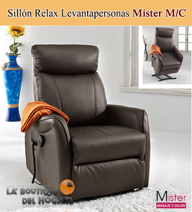 Sillón Relax Levantapersonas en Polipiel con Masaje y Calor Modelo Mister M/C