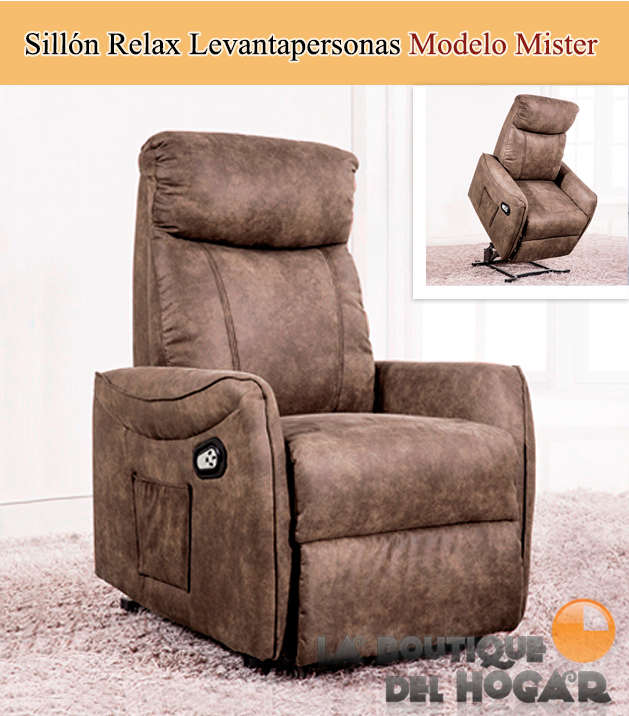 Sillón Relax Levantapersonas Doble Motor en Tejido Terra Cuir Modelo Mister