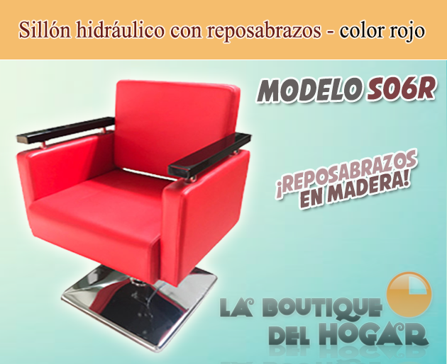 Sillón hidráulico con reposabrazos en madera Modelo S06R - color rojo