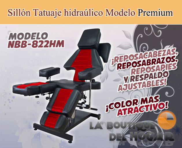 Sillón tatuaje hidráulico Modelo Premium color rojo y negro