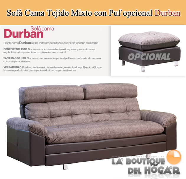 Sofá Cama Modelo Durban en Tejido Mixto con Sistema de apertura tipo libro