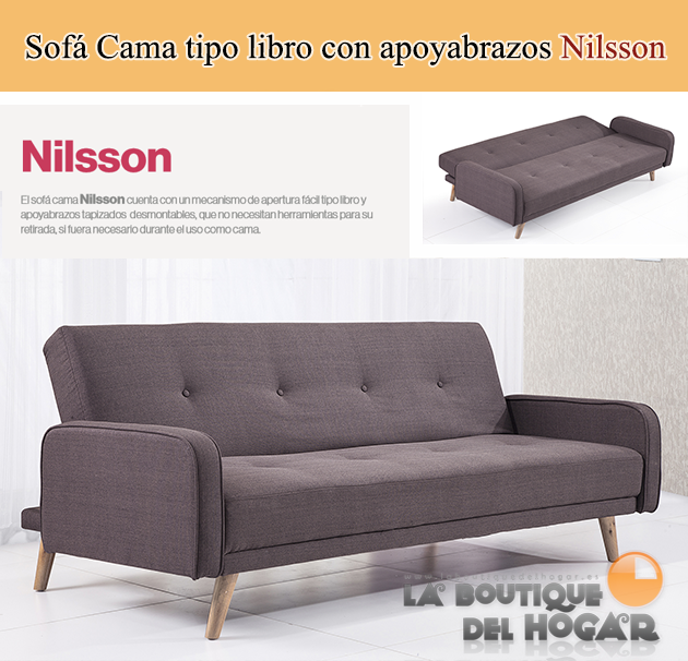 Sofá Cama Modelo Nilsson en Tela con reposabrazos desmontables y Sistema de apertura tipo libro