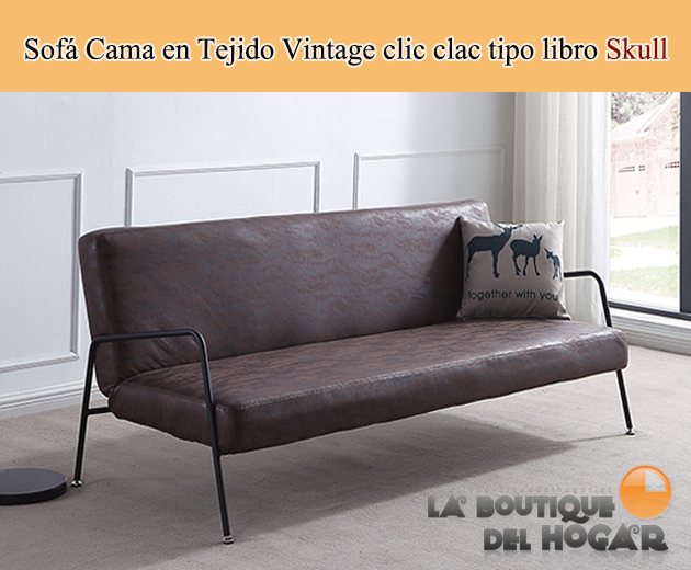 Sofá Cama en Tejido Vintage con Sistema de apertura clic clac tipo libro Modelo Skull