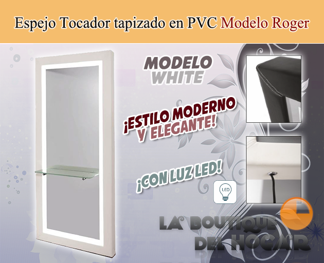 Tocador de Peluquería tapizado PVC con Luz LED Modelo Roger White