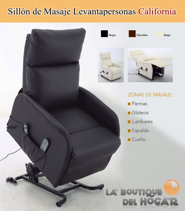 Sillón de Masaje Levantapersonas con vibración y Calor Lumbar Modelo California