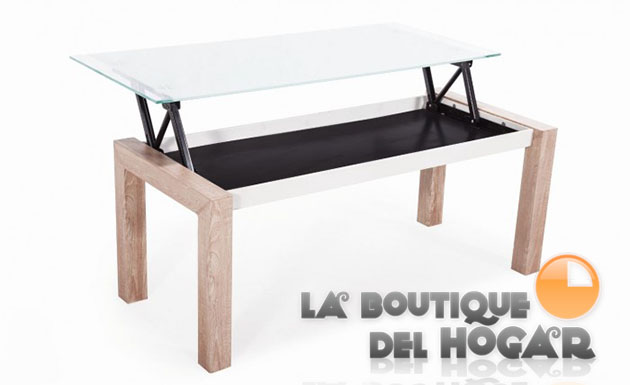 Mesa de Centro Elevable Oak Modelo Universal - Cristal Blanco