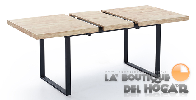Mesa de comedor extensible negra con patas metálicas y tablero de Roble Modelo Natural