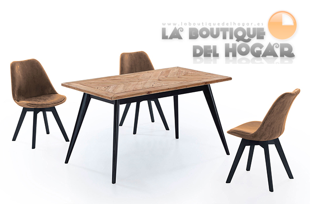 Mesa de comedor fija negra con patas de madera y tablero de Pino Modelo Pixie