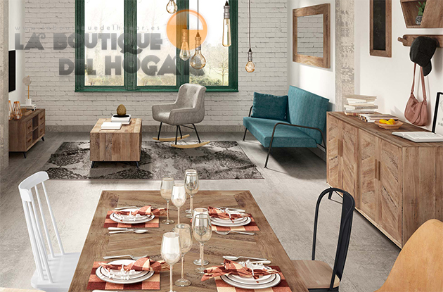 Mesa de comedor fija negra con patas de madera y tablero de Pino Modelo Pixie