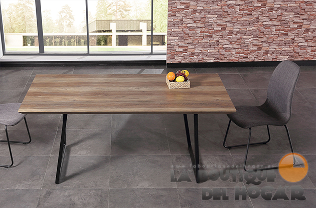 Mesa de comedor fija con patas metálicas y tablero Nogal Modelo Urban