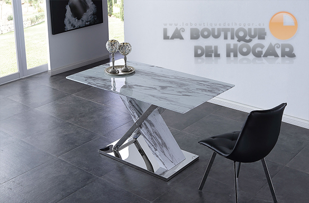Mesa de comedor fija de estilo moderno en cristal templado Modelo Mint