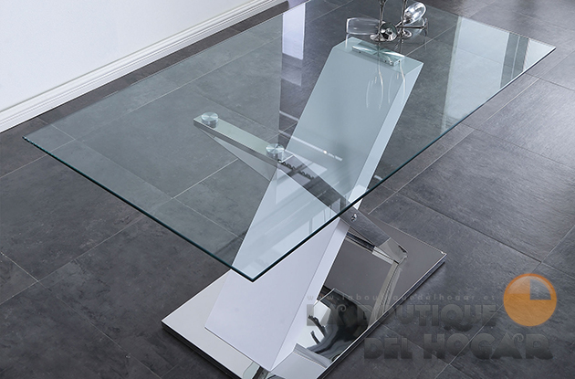 Mesa de comedor fija de estilo moderno en cristal templado Modelo Mint