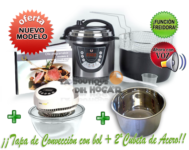 PACK Cocina Programable GM modelo D Funcion freidora 6 litros + Cabezal Tapa de Conveccion halogena + cubeta de acero