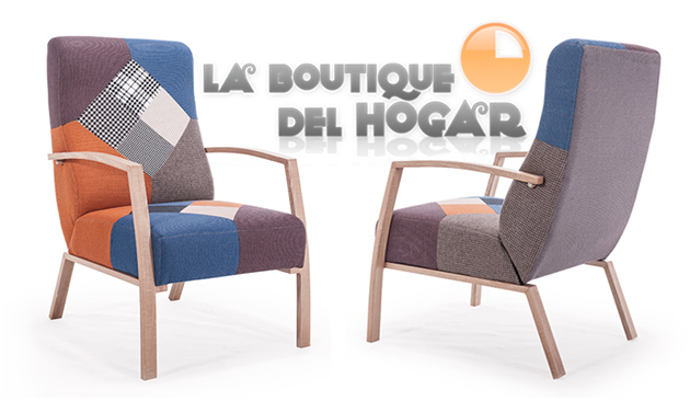 Sillón Butaca de diseño en Tela Patchwork Multicolor Modelo Mia