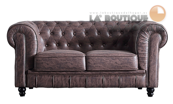 Sofá de diseño de 2 plazas Tejido Chocolate envejecido Modelo Chesterfield