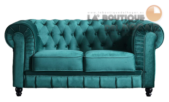 Sofá de diseño de 2 plazas Tejido Velvet verde Modelo Chesterfield