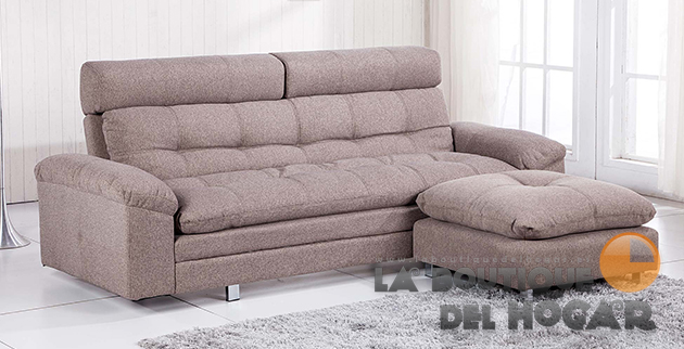 Sofá Cama Modelo Durban con Sistema de apertura tipo libro y Puf Chaise Longue
