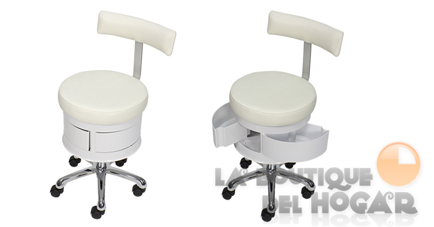 Taburete estética con respaldo y cajones giratorios Modelo Antoni