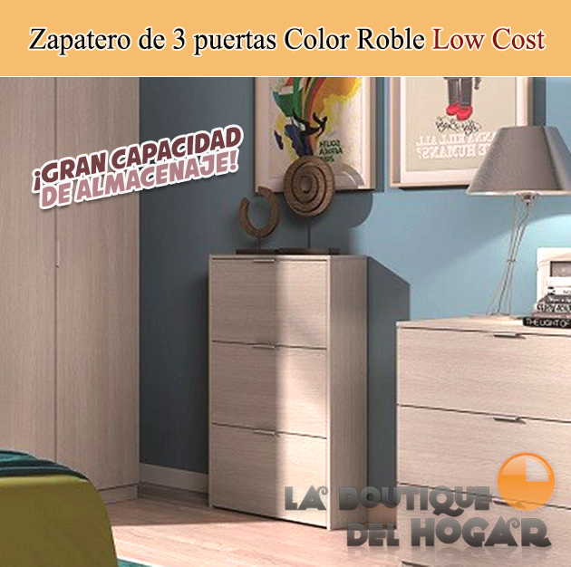 Zapatero de 3 puertas Modelo Low Cost - Color Roble