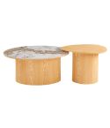 Conjunto Mesas de centro con pata central Oak y tablero Ceramic Modelo Ashley 100-70 cm