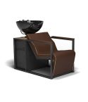 Lavacabezas de madera y metal con pica negra, reposabrazos marrones y espacio de almacenaje Modelo Basil BR-B-U Marrón