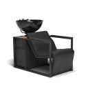 Lavacabezas de madera y metal con pica negra, reposabrazos negros y espacio de almacenaje Modelo Basil B-B-U Negro