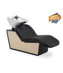 Lavacabezas con pica blanca y respaldo ergonómico en madera y polipiel Modelo Dax B/08 Negro