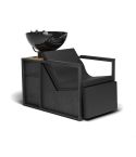 Lavacabezas de madera y metal con pica negra, reposabrazos negros y Reposapiés eléctrico Modelo E-Basil B-B-U Negro