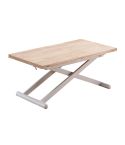 Mesa de centro elevable y extensible blanca con patas metálicas y tablero Roble Nordish Modelo Natural 110x57cm