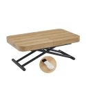 Mesa de centro elevable motorizada y extensible con patas metálicas negras y tablero Oak Modelo Turín 120x75cm