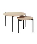 Mesa de centro nido redonda con patas metálicas negras y tablero Oak Modelo Sucream 70-50