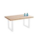Mesa de comedor fija blanca con patas metálicas y tablero de Roble Modelo Loft