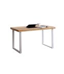 Mesa de estudio fija blanca con patas metálicas y tablero de Roble Nordish Modelo Natural