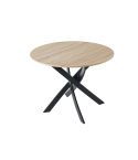 Mesa de comedor fija redonda negra con patas metálicas y tablero de Roble Modelo Zen 100