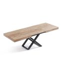 Mesa Multiusos extensible y elevable eléctricamente con patas metálicas negras y tablero de Roble Honey Modelo Troya 160x90